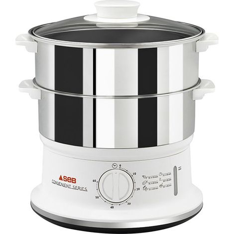 SEB – Cuiseur vapeur 2 paniers 900W – Capacité 6L – Minuteur 60 min avec arrêt automatique – Rangement compact avec bols en inox