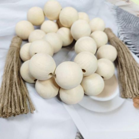 Guirlande de perles en bois de 130 cm avec pompons, décoration murale pour la maison et les fêtes (1/4)