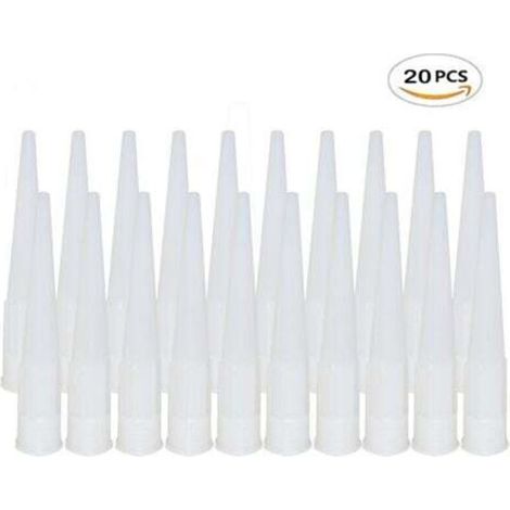 Paquete de 20 boquillas de silicona para pistola de calafateo, boquillas de repuesto para sellador adhesivo de silicona, con raspador de plástico, para extensión y reemplazo de calafateo.