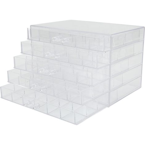 Coffret à Bijoux Transparent 5 Étagères, Tiroir Poussière, Rangement 120 Compartiments, Boîte de Rangement pour Bijoux, 120 Cases, 5 Niveaux (1/5)