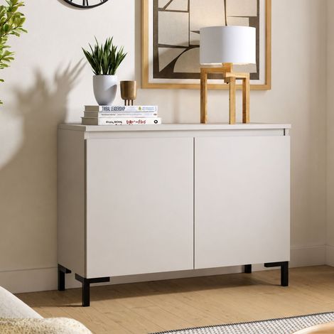 Credenza Mimakasa, Madia 2 Ripiani, Apertura Battente Made in Italy, 2 Ante, 100x37x75h cm Grigio Chiaro (1/4)