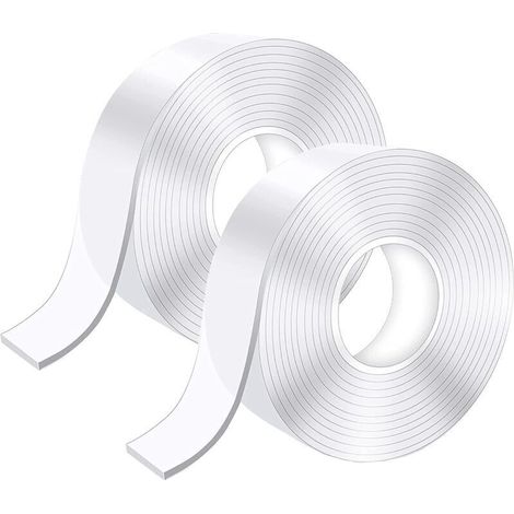 Ruban adhésif double face ultra-résistant de 5 mètres, ruban nano transparent lavable, ruban adhésif double face amovible sans résidus (2 pièces)