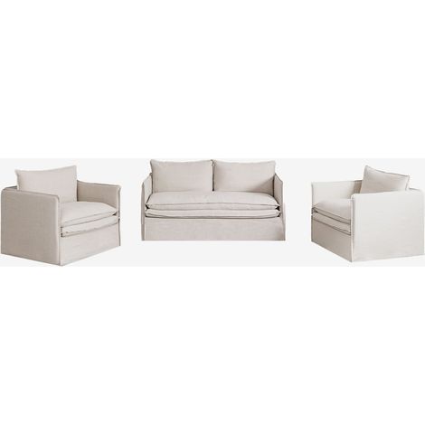 Conjunto de salón con sofá de 2 plazas y 2 sillones en lino y algodón Grace SKLUM (1/5)