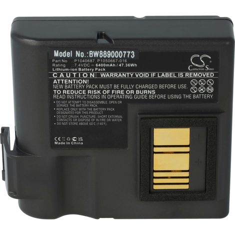 vhbw Battery Replacement for Zebra P1050667-016 for Printer Copier Scanner Label Maker (6400mAh, 7.4 V, Li-ion) (1/4)