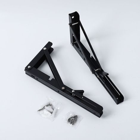 2pcs Équerres Étagères Pliable 400mm,Équerres Pliantes Support Console Pliable Charge Maximale 150KG Robuste Brace de Tablette Flottants Pour Garage Cuisine Chambre, Noir, avec Vis