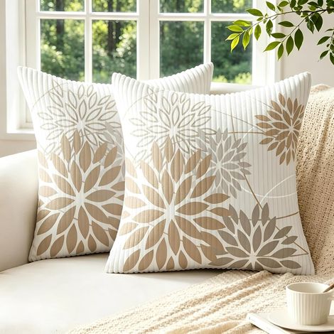 Housses de Coussin Canape Decoration Fleuri Douces Velours Côtelé (1/5)