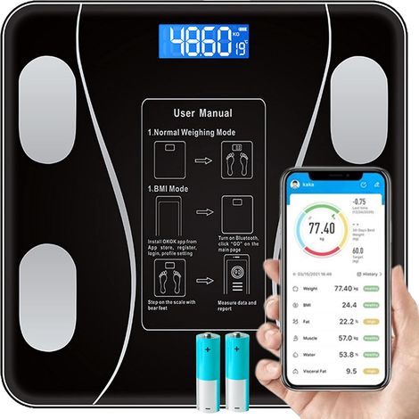 Balance de Graisse Corporelle Bluetooth - Balance Intelligente Numérique IMC Avec Application Smartphone - Affichage de la Graisse Corporelle et de la Masse