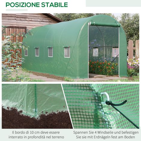 Serra a tunnel calpestabile per giardino, serra riscaldata per piante, struttura verniciata a polvere - 500L x 200W x 210H cm