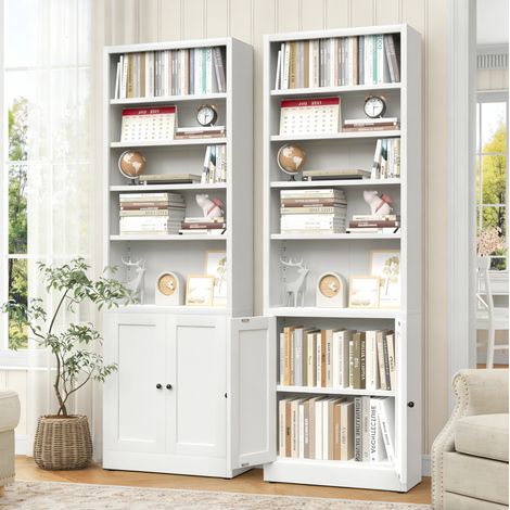 Libreria in metallo da 180,3 cm con 5 ripiani regolabili e anta, mobile contenitore per ufficio o soggiorno, metallo bianco (1/5)