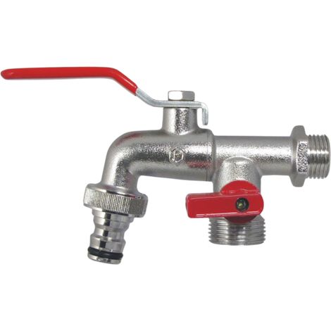 AquaCraft Kugelauslaufventil 1/2 Zoll 1001000131 rot Stahlgriff, Schlauchtülle, Stecksystem + Mini Absperrhahn