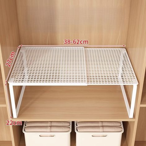 Étagère de rangement extensible pour armoire, unité de rangement multi-niveaux avec étagères, range-chaussures, sans perçage pour un gain de place, blanche, taille moyenne. (1/4)