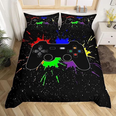 Bettwäsche-Set 155x220 cm Gaming Controller bunter Tie-Dye-Druck Galaxie
