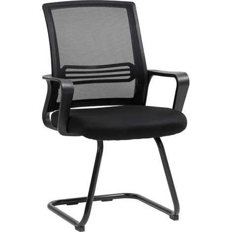 2 ergonomische Bürostühle ohne Rollen aus Netzgewebe und Metall, schwarz MODENUIT (1/5)