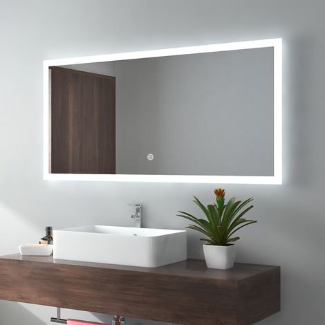 EMKE Miroir lumineux de salle de bain rectangle avec Interrupteur Tactile, Lumière Blanche Froide 120x60cm (1/5)