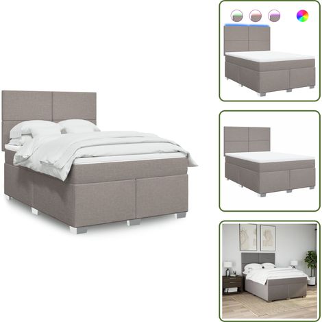 Tête de lit réglable - vidaXL Sommier à lattes de lit avec matelas Taupe 140x190 cm Tissu - Surmatelas (1/5)
