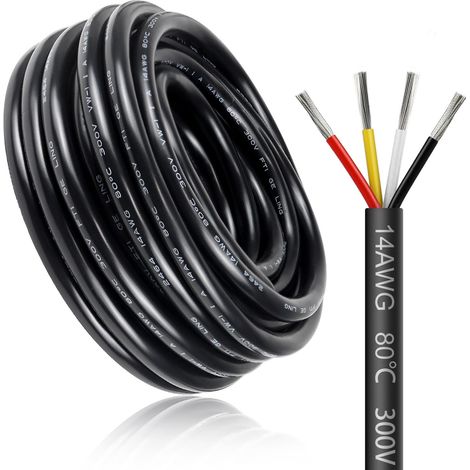 Câble électrique 10 mètres 14 AWG 4x2,0mm² à 4 conducteurs, fil de cuivre étamé flexible, impédance faible, compatible alimentation LED 5V / 12V / 24V, résistance aux hautes températures (1/5)