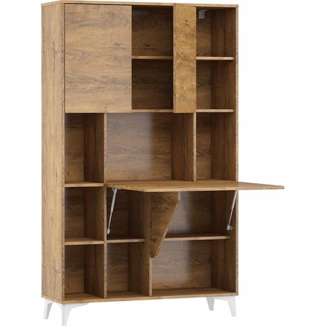 Armoire Placard Convertible en bureau et table Home office 175x105x34cm « Meggie 2-Chêne foncé» (1/5)
