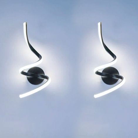 Lot de 2 appliques murales, lampes murales LED d'intérieur modernes, lampes de chevet en spirale, veilleuses en aluminium, lumière blanche (6000K) (1/5)