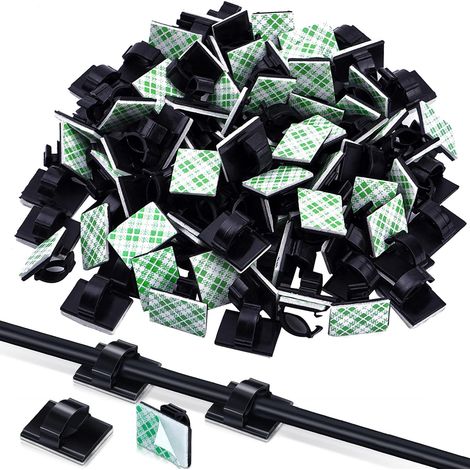 Lot de 100 attaches-câbles autocollantes, serre-câbles, supports de câbles, fixations pour voiture, bureau et maison-AquaForge (1/5)
