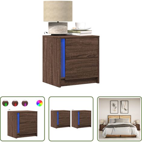 LED-Beleuchtung - Nachttische mit LED-Leuchten 2 Stk. Braun Eiche Holzwerkstoff (1/5)
