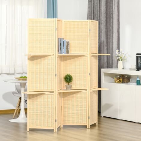 Raumteiler, Raumtrenner aus Bambus, 2 Regale, faltbar, Fußpads, Natur (1/5)