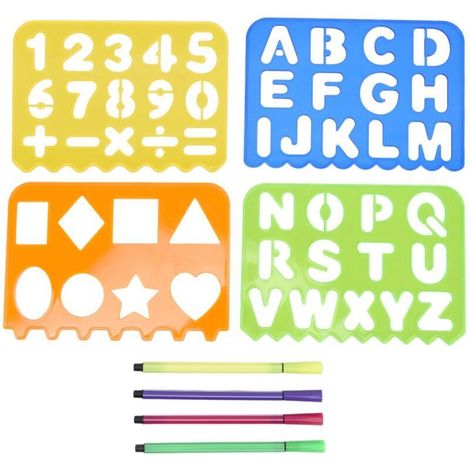 Kit de pochoirs pour enfants avec chiffres, lettres et formes - Règle, stylo et papier blanc inclus - Outil éducatif créatif (1/5)