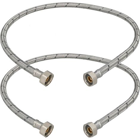 KOTARBAU® Lot de 2 Flexible Robinet 1/2"x1/2" - Tuyau Robinet 90cm - Acier Inoxydable - Rallonge Robinet Cuisine Flexible - Tuyau Robinet Cuisine Flexible - Tuyau Flexible Plomberie - Argent (1/4)