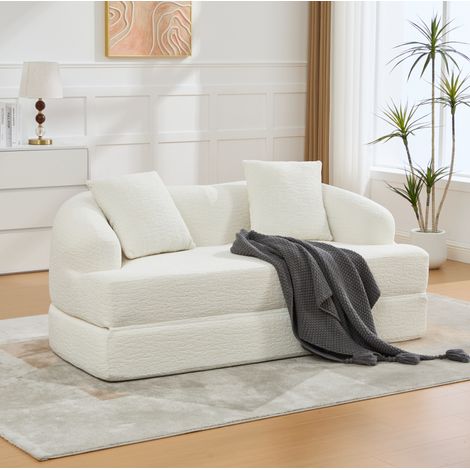 Schlafsofa 157x84x65 cm beige Chenille 2-Sitzer klappbar mit 2 Rückenkissen (1/5)