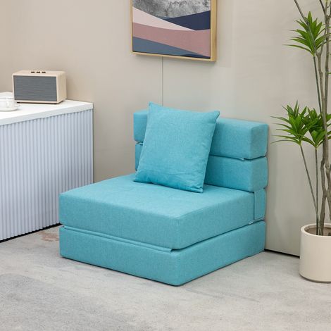 Convertible Slipper Chair Sofa Bed Blue, 1-Seater Armchair with 1 Removable Cushion (1/5)