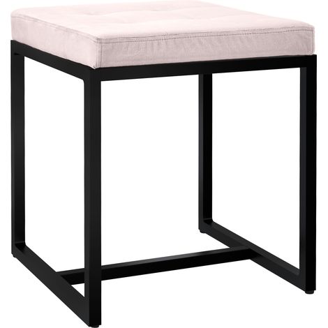 Taburete de diseño tapizado con asiento acolchado de terciopelo crema y estructura de metal negro 100008408