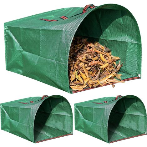 Lot de 3 sacs poubelle de jardin de 150 l avec poignées de transport, réutilisables, sac de rangement pour chambre à coucher, résistant aux intempéries, pour feuilles, branches, déchets de (1/5)