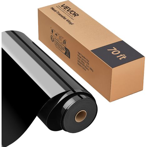 VEVOR Rouleau Vinyle Thermocollant Noir Brillant 30,48x2133,6 cm, Flex Thermocollant Facile a Decouper et a Desherber, Forte Adherence, HTV Compatible avec Machine de Decoupe, pour Divers Materiaux (1/5)