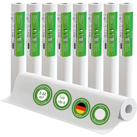 Veluxis® Papier peint intissé 10,05 m x 0,53 m - (papier peint à copeaux de bois, lot de 8) - à peindre, respirant et de haute qualité - revêtement mural fabriqué en Allemagne