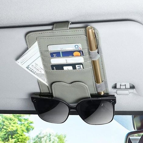 Supporto per occhiali da auto in PU con aletta parasole, anelli portapenne e scomparti per carte, vari colori, GRANDE (1/4)