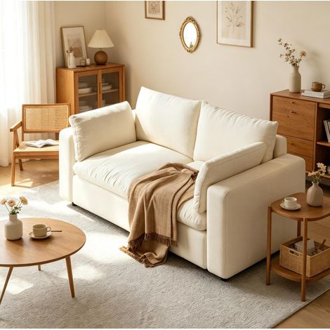 Divano modulare 2 posti in ciniglia bianca 180 x 91 x 83 cm OKWISH (1/4)