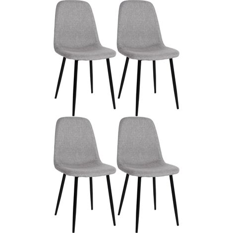 Lot de 4 chaises de salle à manger design simple avec pieds en métal noir assise en tissu gris clair 100001839 (1/5)