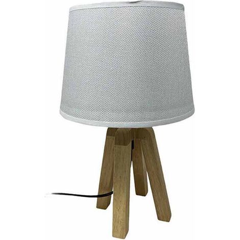 Lume base treppiedi in legno moderno lumetto da comodino abat jour lampada da tavolo paralume attacco e14 Bianco