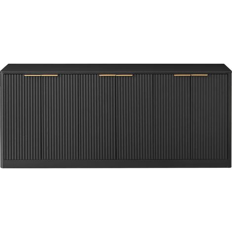 Mobile TV credenza 170 cm con 6 ante ondulate in MDF nero 170x40x70,5 cm HOMVRA (1/5)