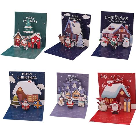 Cartes De Noël Pop-Up - 6 Pièces - Motif 3D Père Noël Bonhomme De Neige Renne Arbre De Noël - Format 13 x 12 cm - Avec Enveloppes Et Autocollants (1/5)