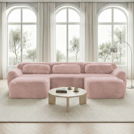 Ecksofa modular aus Plüsch Rosa, rahmenlos, flexibel als U- oder L-Form, 2- bis 4-Sitzer
