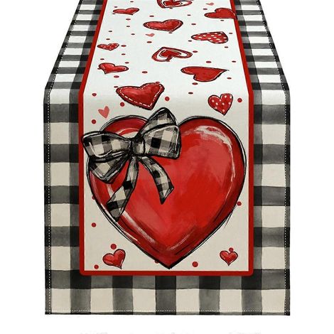 Chemin de table Saint-Valentin, à pois, style champêtre, pour la cuisine ou la salle à manger, 33 x 183 cm, couleur B (1/5)