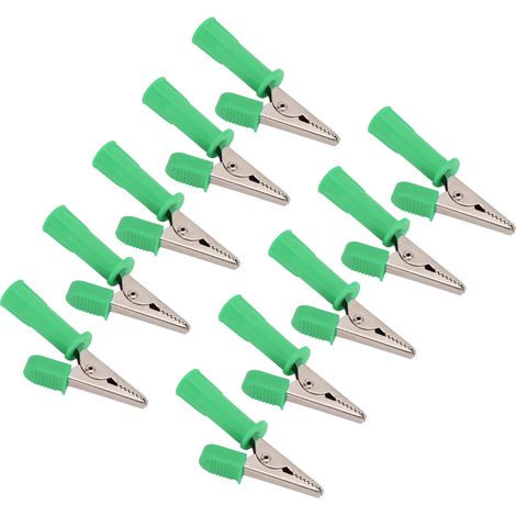 Pince crocodile ouverte en cuivre pur 5mm, lot de 10, vert, pour test électrique et mesure de puissance. (1/5)