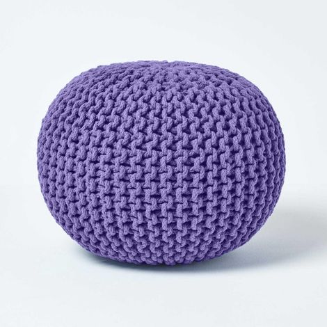 HOMESCAPES Pouf en tricot rond Violet (1/5)