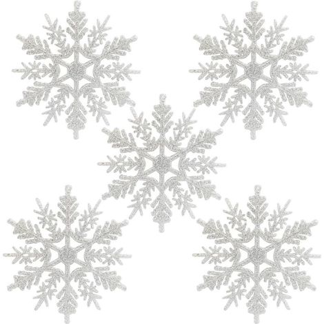 5 x Schneeflocken Weihnachten Deko für Weihnachtsbaum Glitzer Weiß Weihnachtsbaumschmuck