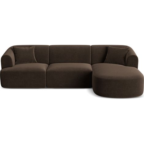 Canapé d'angle droit modulable 4 places en velours chocolat (1/5)