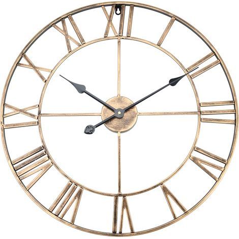 Jeffergarden Grande horloge murale ronde en fer classique en métal avec chiffres romains pour décoration d'intérieur (doré 60 cm de diamètre) (1/5)
