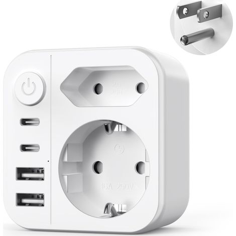 6 en 1 Adaptateur Prise USA, 3750W Adaptateur Voyage USA 2 USB A et 2 USB C et 2 Prises,Prise Type B pour Canada Américaine Mexique Thailande Dominicaine (1/5)
