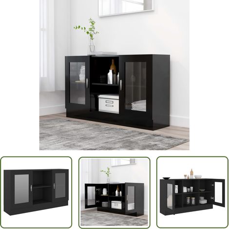 The Living Store Vitrinenschrank Schwarz 120x30,5x70 cm Holzwerkstoff - Vitrinenschrank - Sideboard - Wohnzimmermöbel - Regal - Aufbewahrung (1/5)