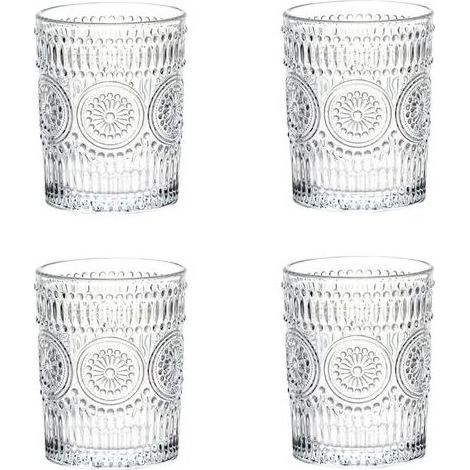 Set De 4, Verres Romantiques, Verres à Boire Premium 300ML, Set De Verrerie Vintage pour Jus, Boissons, Bières, Cocktails Set de 4 (300ml) (1/5)