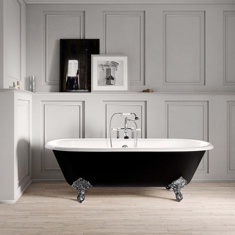 Vasca da bagno freestanding in ghisa stile classico con piedini PLYMOUTH nera 170 cm Piedini cromati